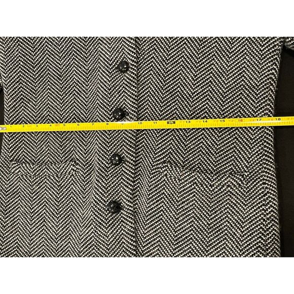 ~ Lauren Ralph Lauren Blazer Jacket Wool Black White Tweed Chevron Button Pocket - Picture 10 of 16